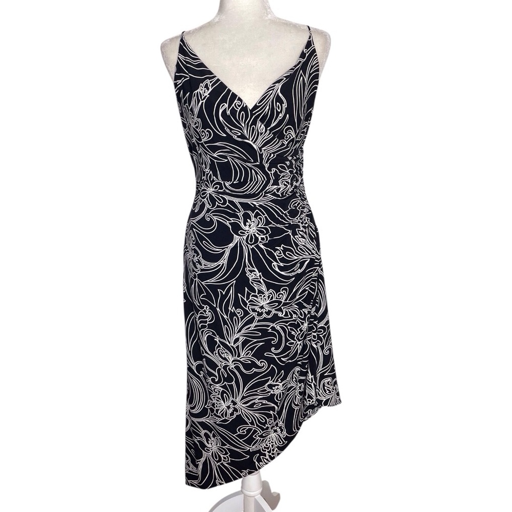 90s Laundry Faux Wrap Asymmetrical Dress